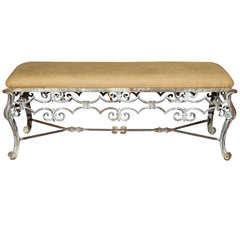Iron Bench with Upholstered Seat