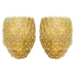 Pair of gold Murano glass flower sconces