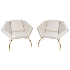 Pair of hexagonal upholstered club chairs