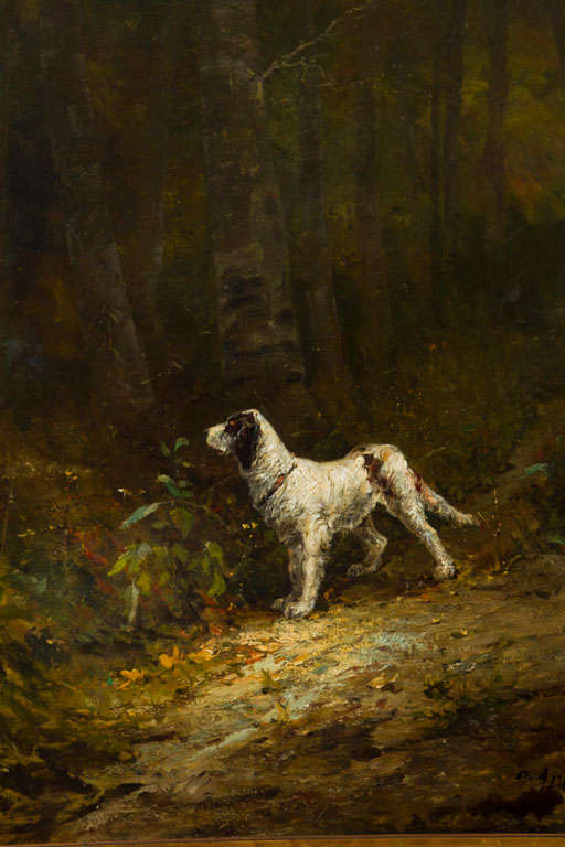 Français Joli portrait  d'un chien, huile sur toile encadrée en vente