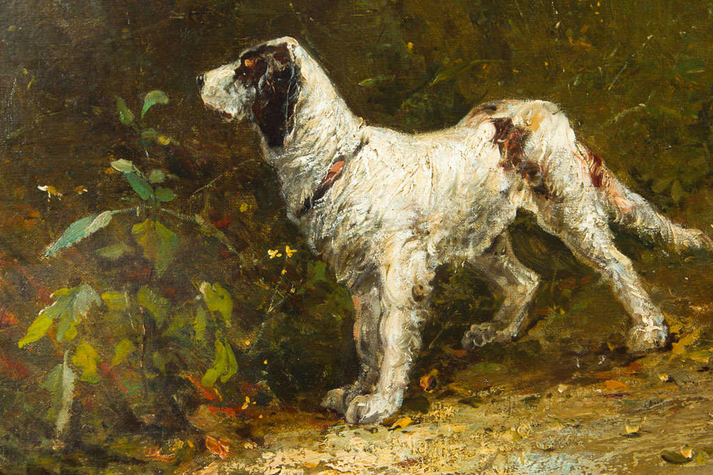 Joli portrait  d'un chien, huile sur toile encadrée en vente 1