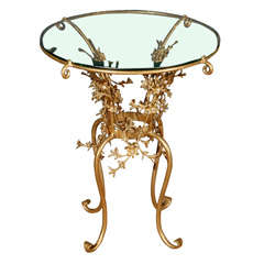 C. 1940 Italian Floral Base Table/ Beveled Glass Top