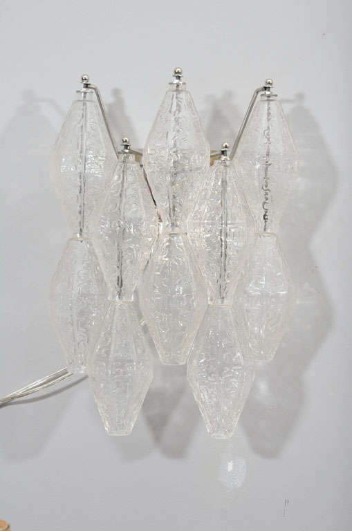 Pair of Venini Polyhedron Wall Sconces in Clear Glass