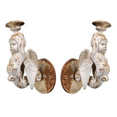 Antique Pair of Cherub Wall Sconces