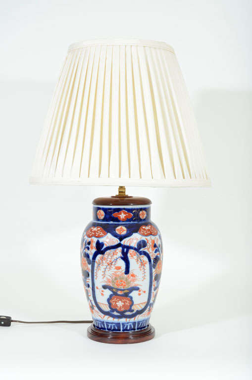Orange & Blue Imari Porcelain Vase Lamp, Late 19th Century