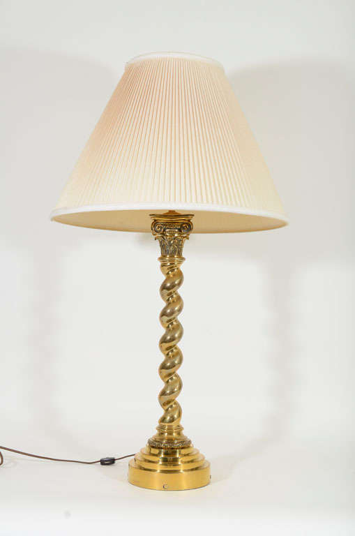Brass Barley Twist Column Lamp, England, Late 19th Century
