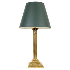 English Brass Corinthian Column Lamp, Late 19th Century