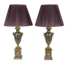 Pair Empire-Style Painted Tole Urn Lamps, Mid 20th Century