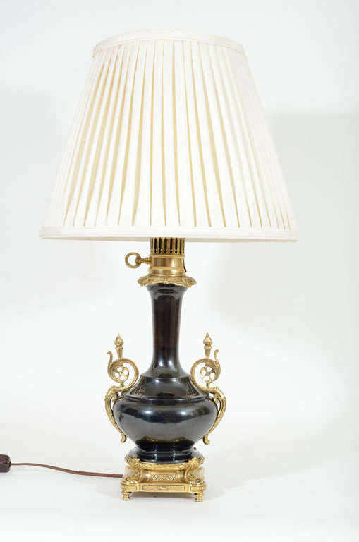 Gilt Bronze & Polished Tole Oil Lamp, France, Late 19th Century