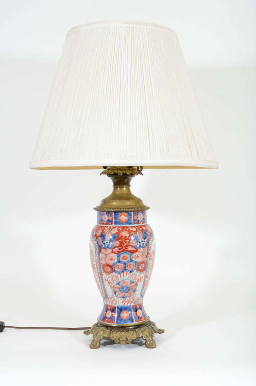 19th Century Blue & Coral Imari Vase Lamp