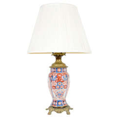 19th Century Blue & Coral Imari Vase Lamp