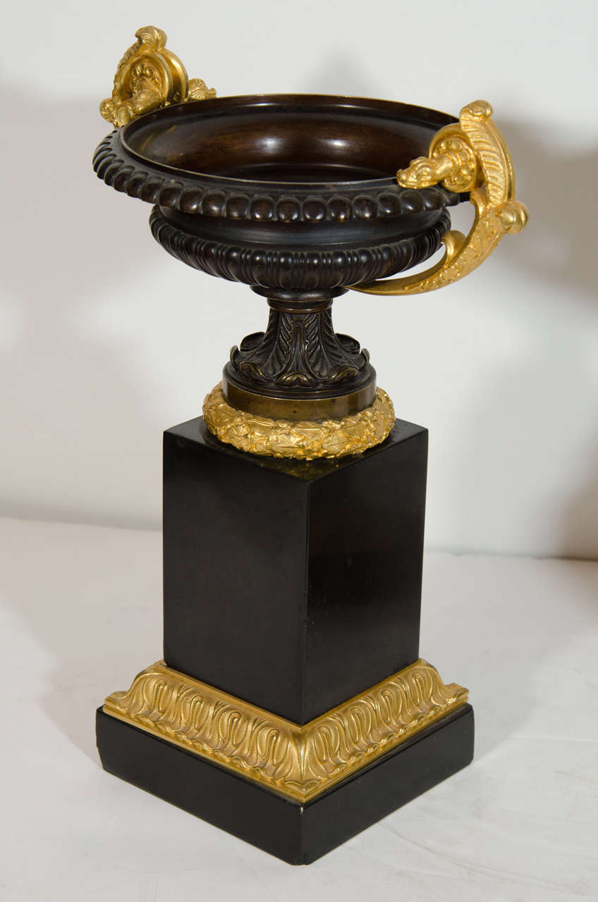 19th Century Pair of Fine Antique French Empire Gilt Bronze and Patina Bronze Urns For Sale