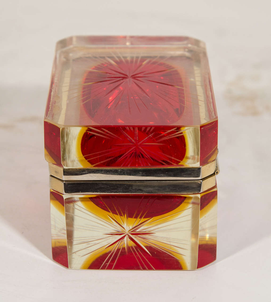 Late 20th Century Vintage Clear and Red Italian Glass Box For Sale