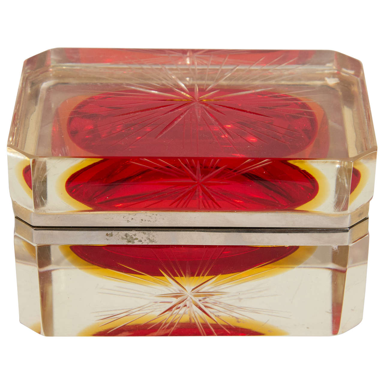 Vintage Clear and Red Italian Glass Box For Sale