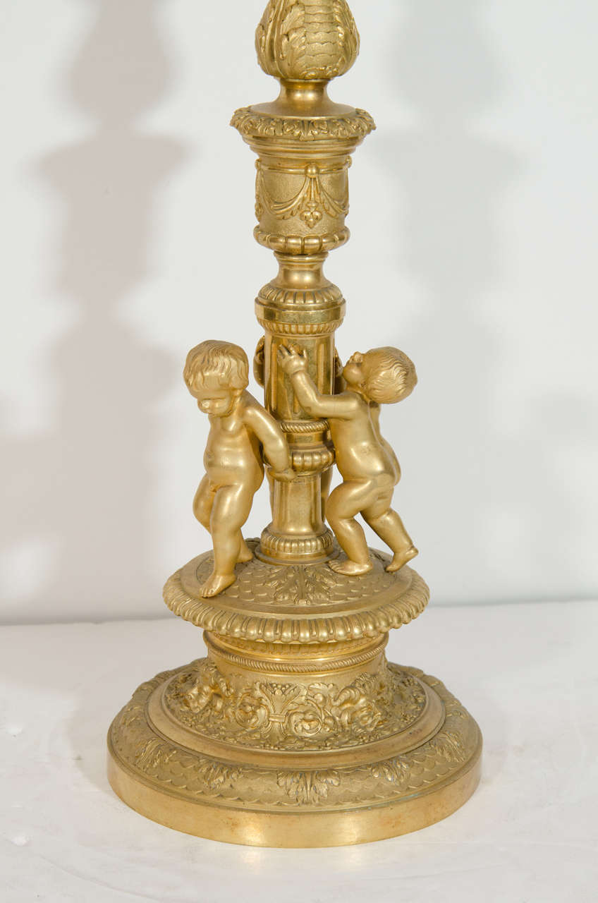 Unique Antique French Louis XVI Gilt Bronze Figural Lamp In Good Condition For Sale In New York, NY
