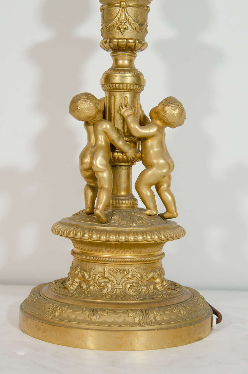 Unique Antique French Louis XVI Gilt Bronze Figural Lamp For Sale 3