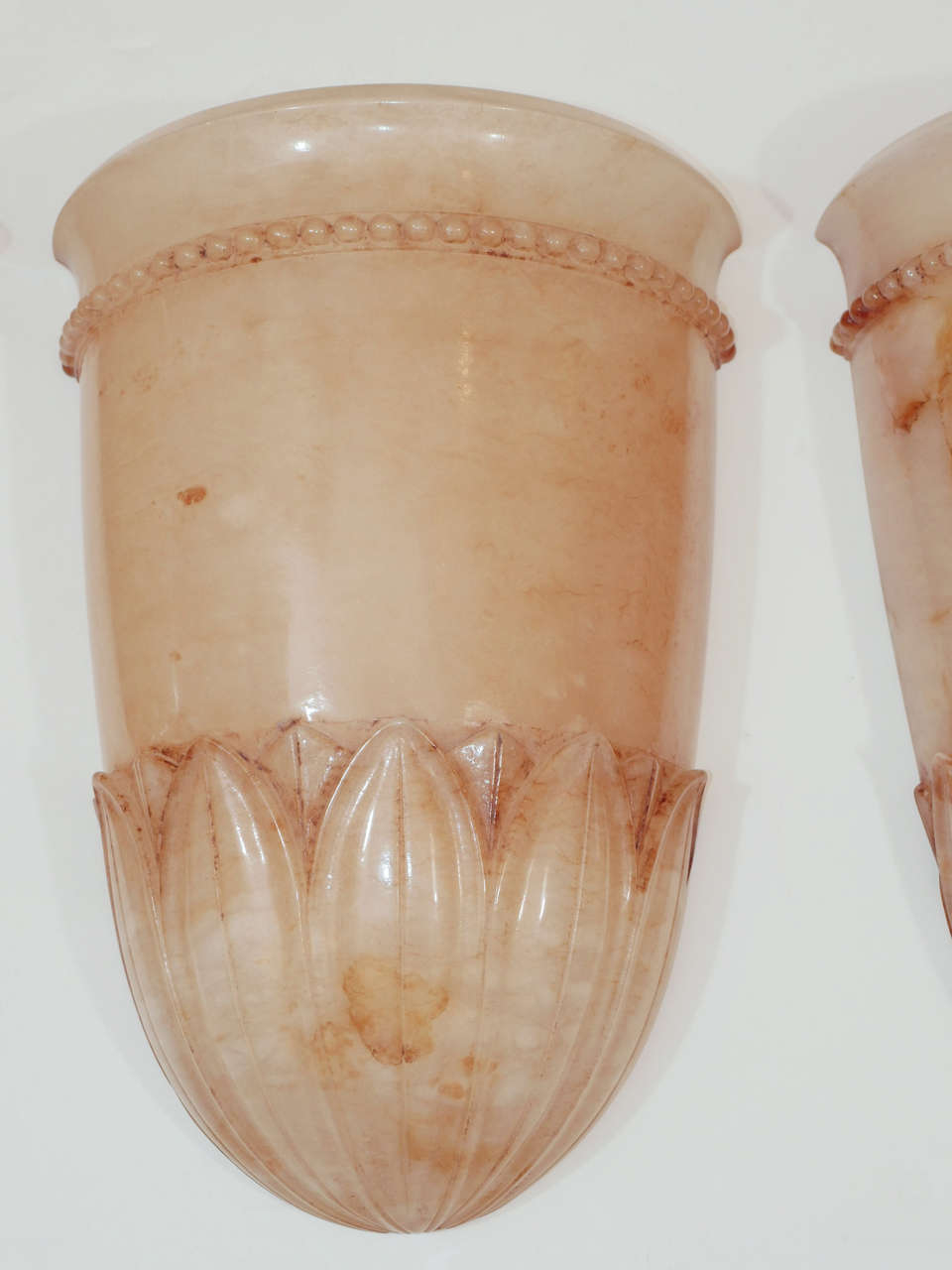 Swedish Amber Acanthus Leaf Alabaster Sconces