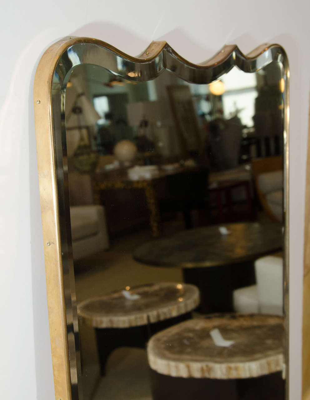 Large Italian Brass Framed Mirror with a Scalloped Edge Top, c. 1950’s 1