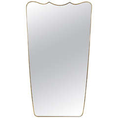Large Italian Brass Framed Mirror with a Scalloped Edge Top, c. 1950’s