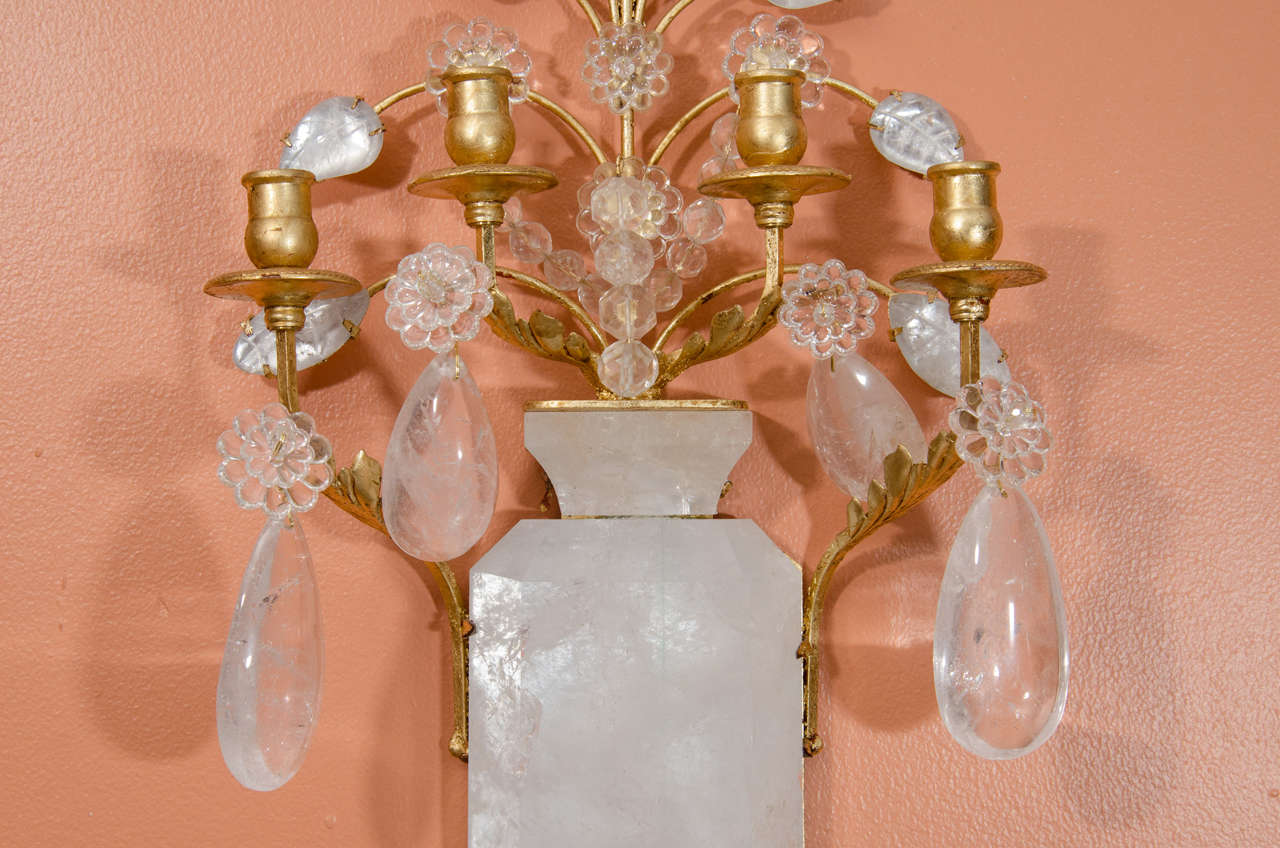 Pair of Rock Crystal Sconces In Excellent Condition In Westwood, NJ
