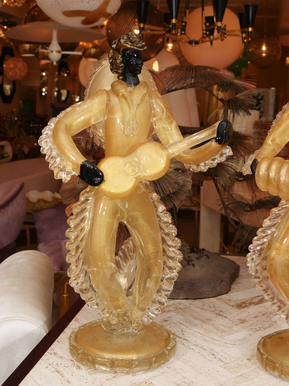 Mid-Century Modern Pair of Venetian Glass Musicians by Barovier