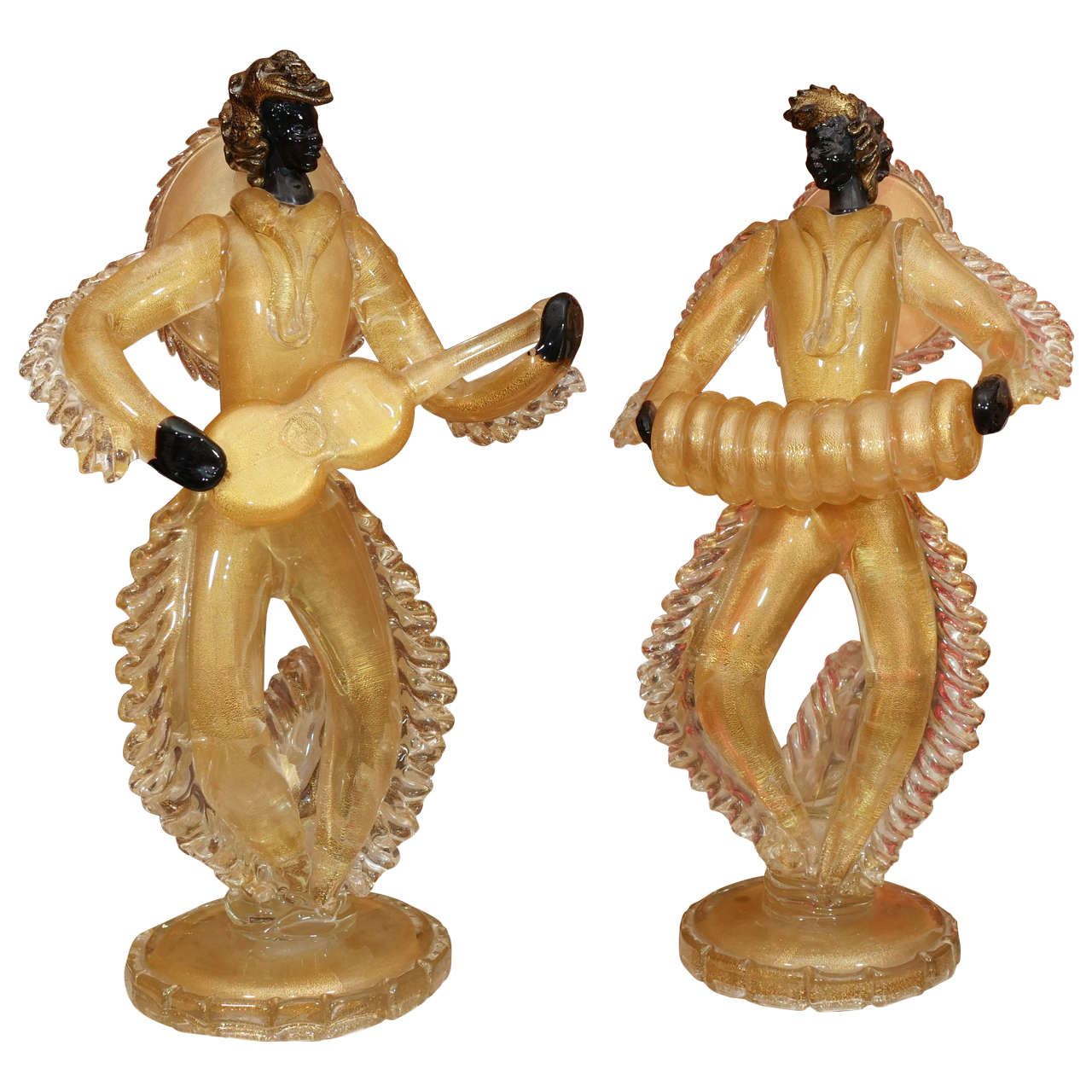Pair of Venetian Glass Musicians by Barovier