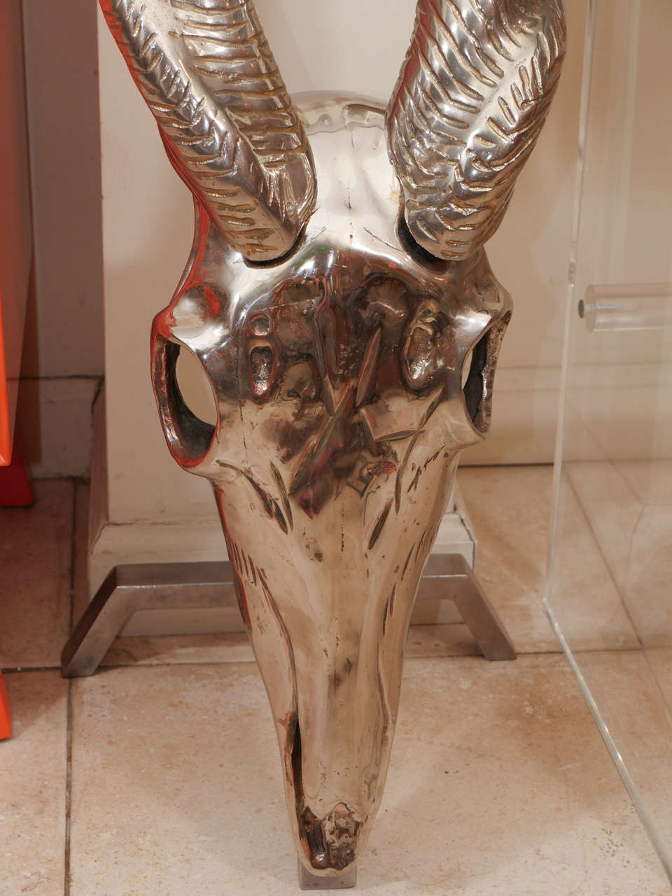 French Massive Nickel-Plated Bronze Kudu Skull by Fondica France