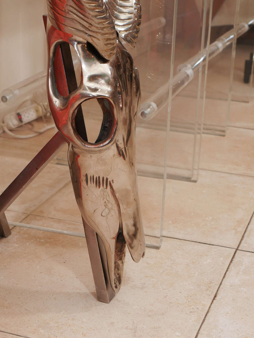 Massive Nickel-Plated Bronze Kudu Skull by Fondica France 1