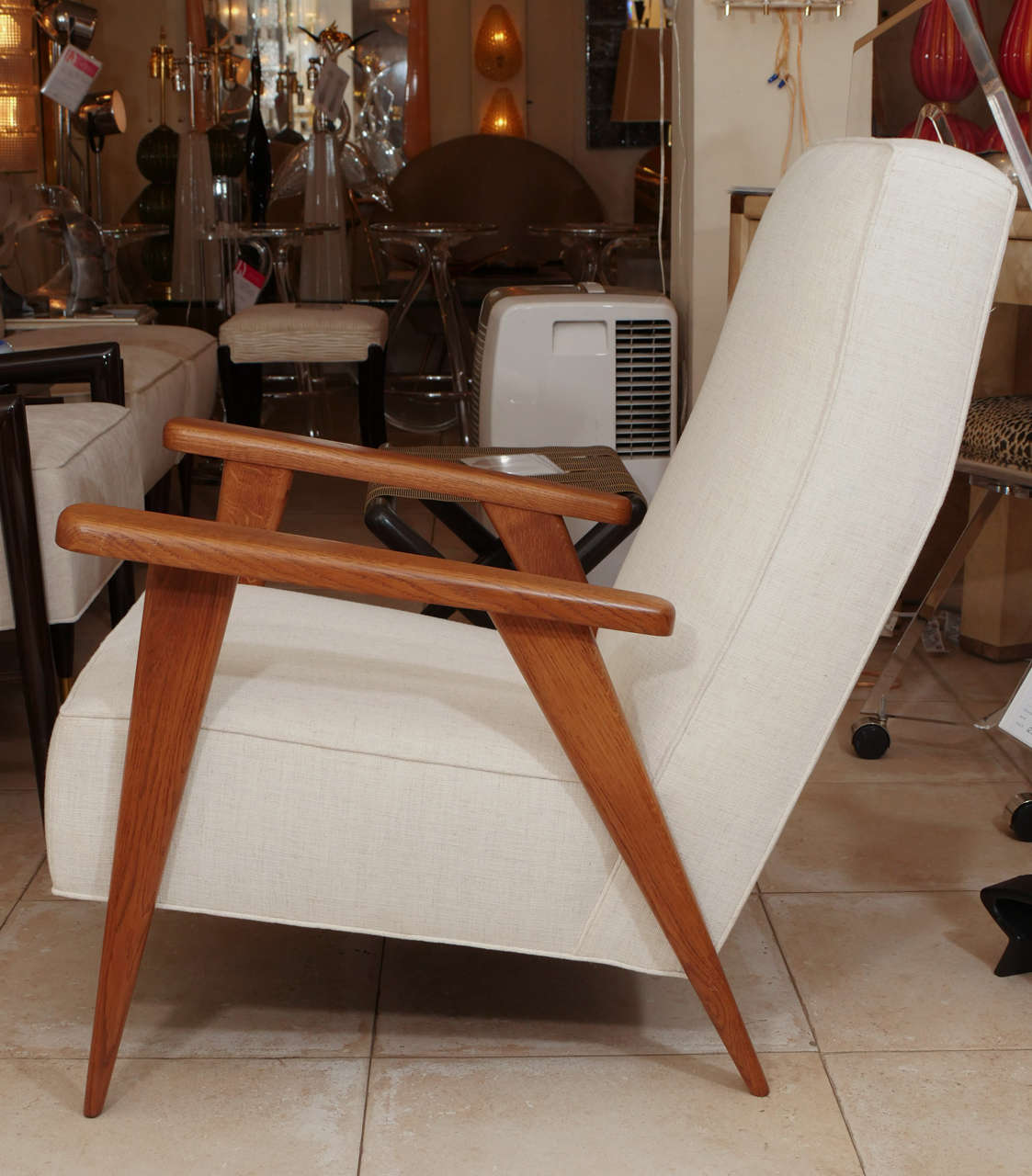 Italian Pair of modern oak frame armchairs