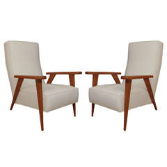 Pair of modern oak frame armchairs