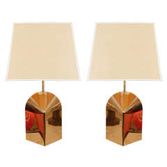 Pair of Sculptural Brass Lamps with Period Shades 12