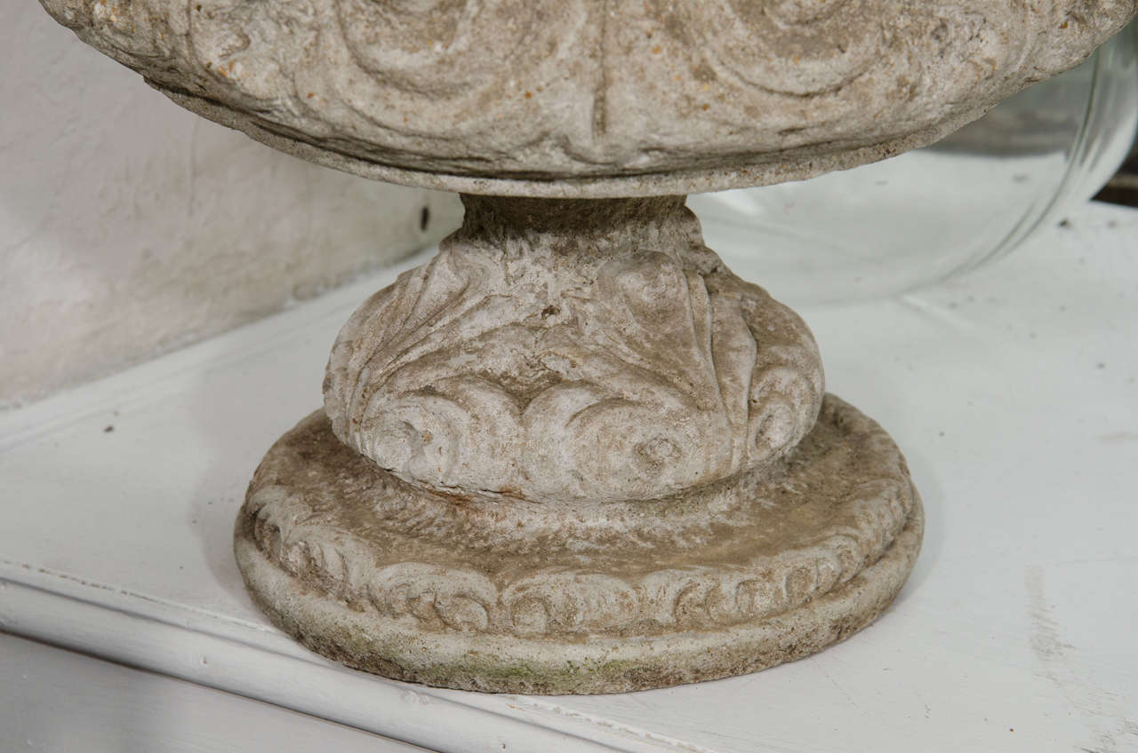 French Cement Urn with Foliage Relief