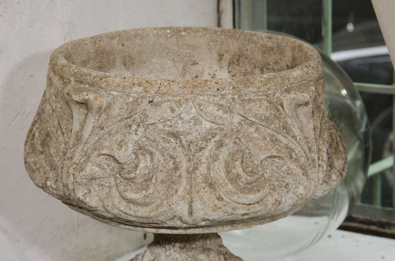 Cement Urn with Foliage Relief In Good Condition In New York, NY