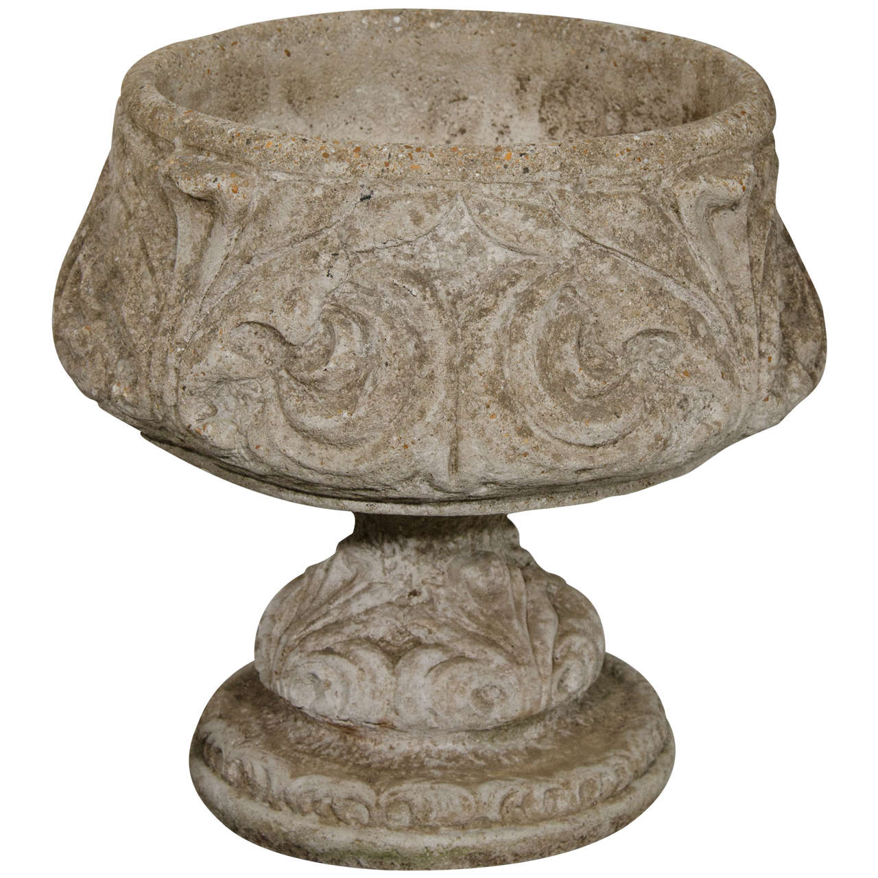 Cement Urn with Foliage Relief