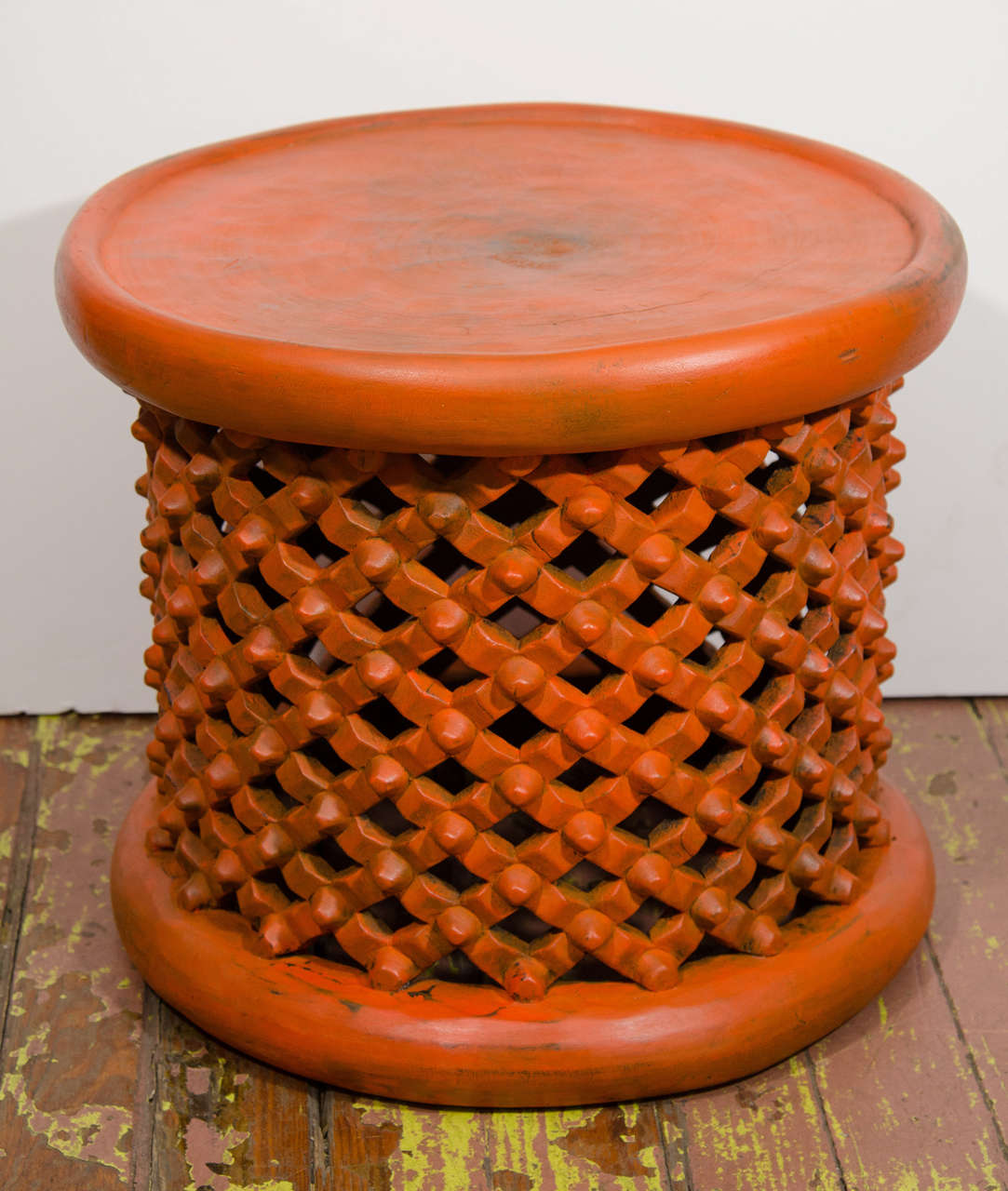 Hand carved African stools with spider web design pattern. Perfectly suitable as side tables.