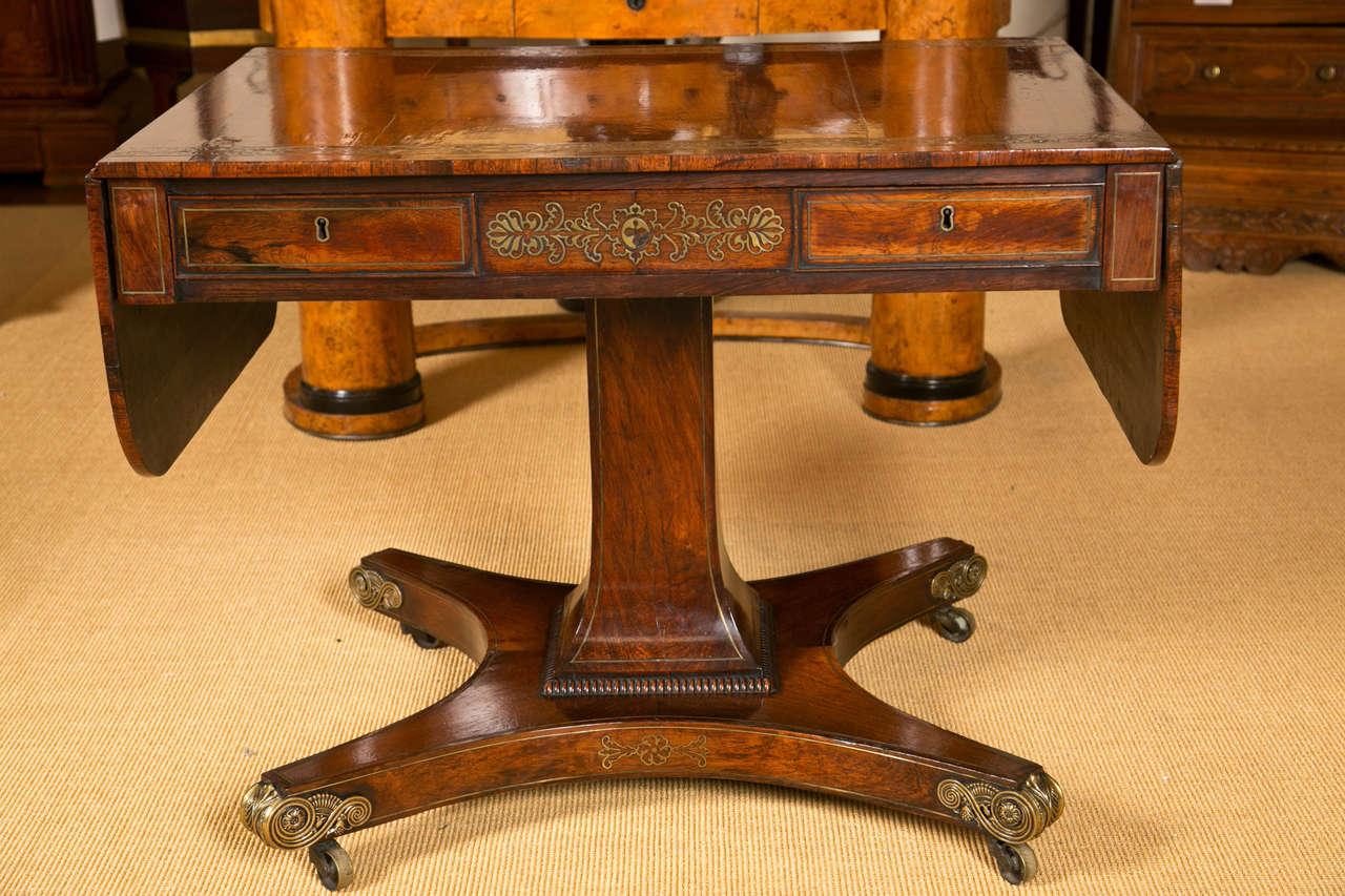 Brass Inlaid Regency Sofa Table For Sale 3