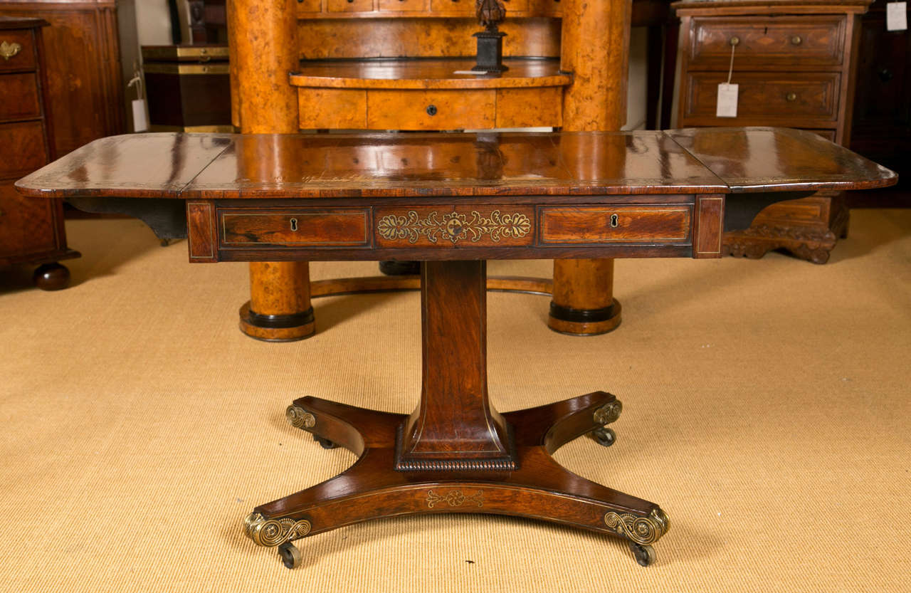 Brass Inlaid Regency Sofa Table For Sale 5