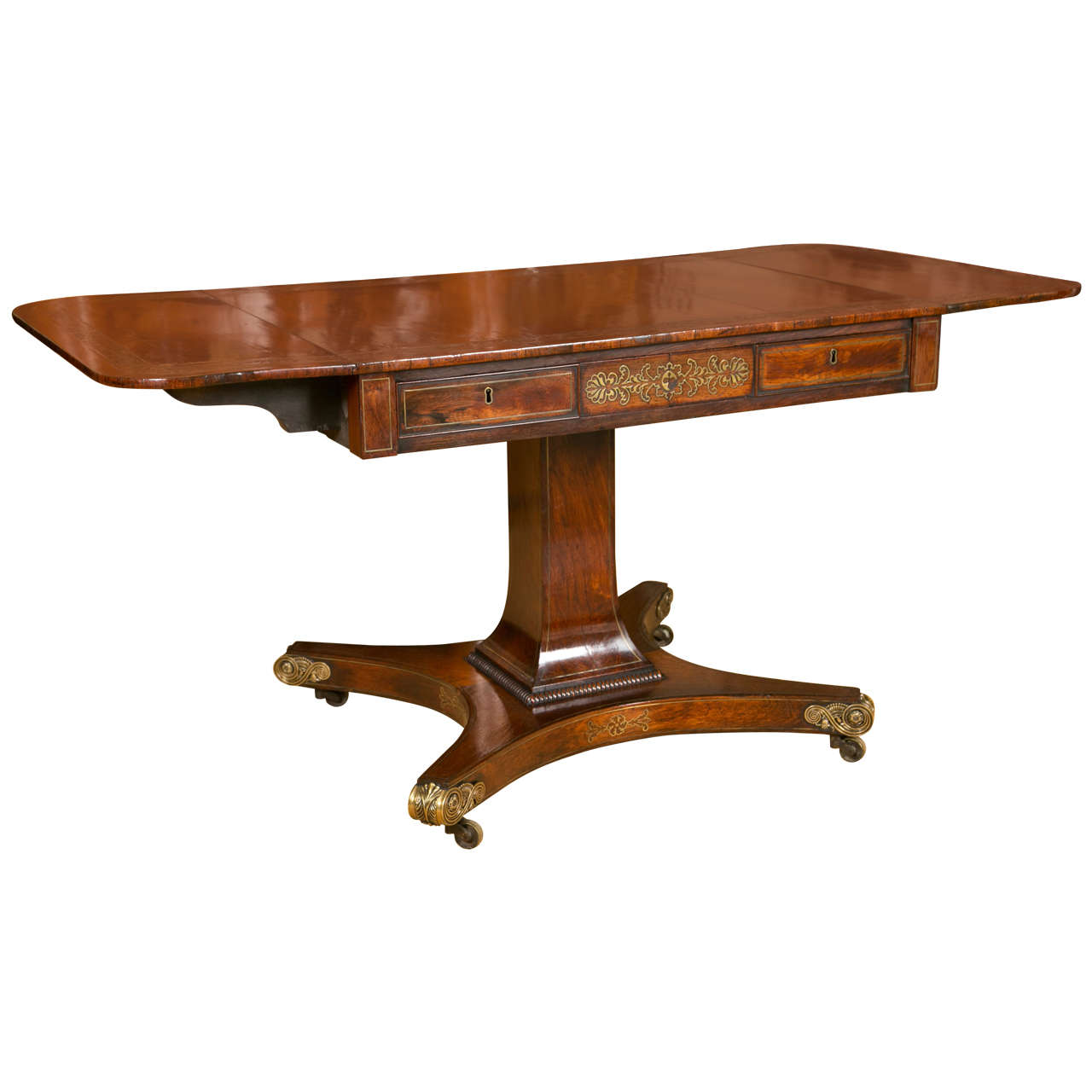 Brass Inlaid Regency Sofa Table For Sale