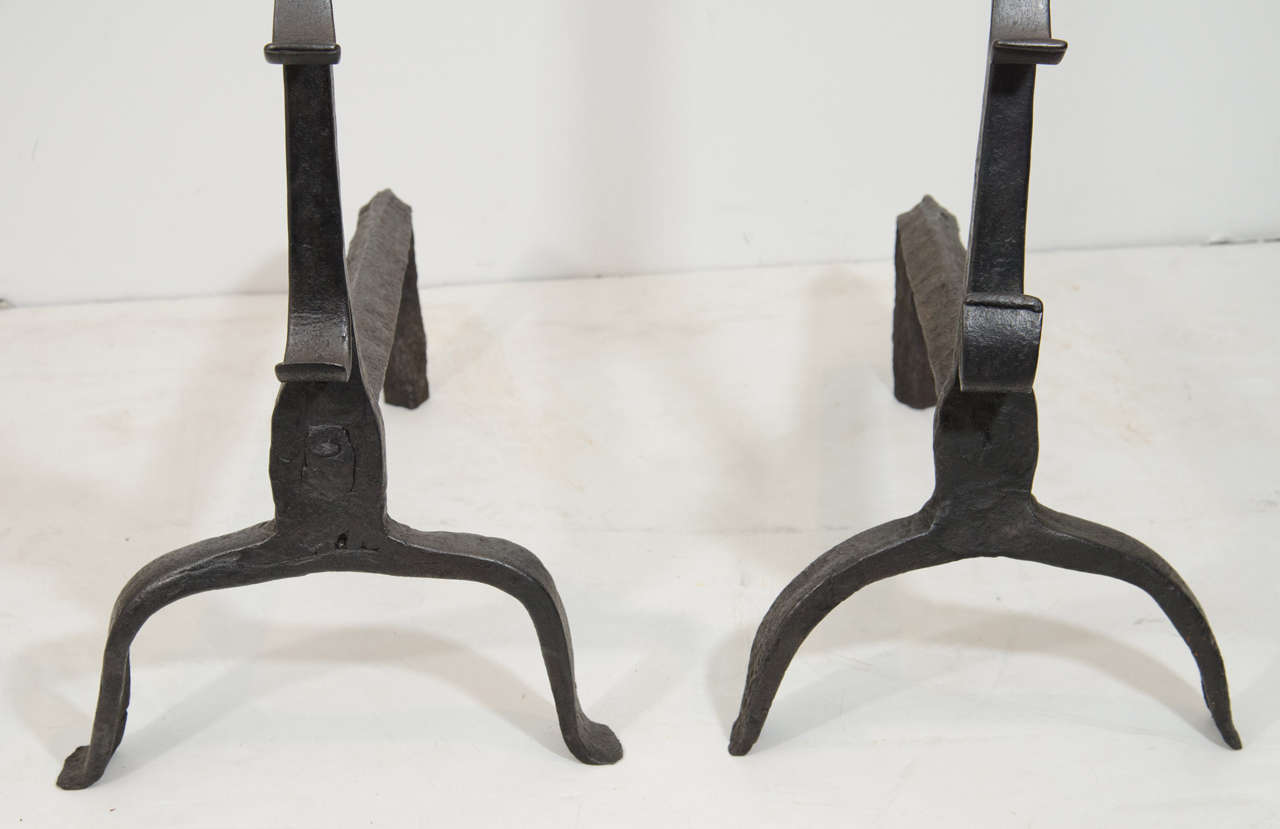 19th Century Tall Curled Top Andirons