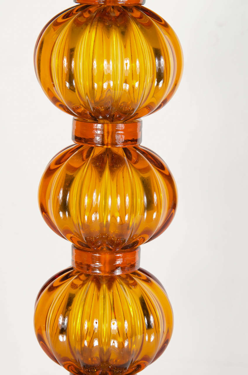 Pair of Mid-Century Modernist Hand Blown Table Lamps signed Toso Murano In Excellent Condition In New York, NY