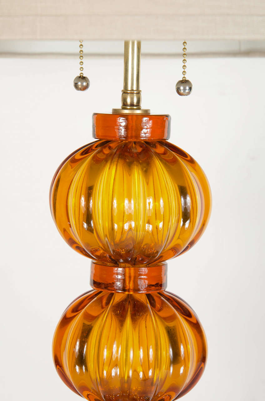 20th Century Pair of Mid-Century Modernist Hand Blown Table Lamps signed Toso Murano