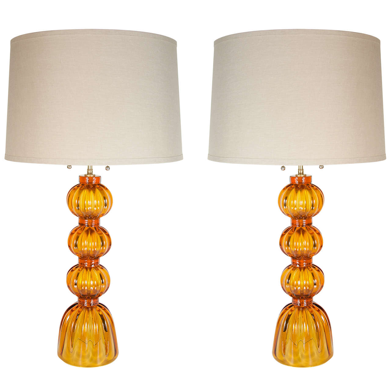 Pair of Mid-Century Modernist Hand Blown Table Lamps signed Toso Murano