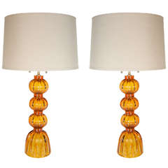Pair of Mid-Century Modernist Hand Blown Table Lamps signed Toso Murano