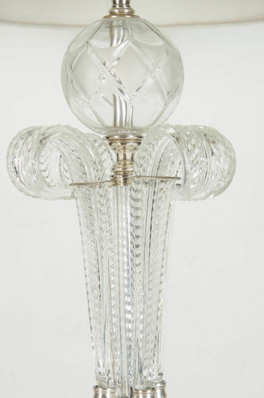 American 1940s Hollywood Translucent Cut Crystal Table Lamp with Acanthus Details