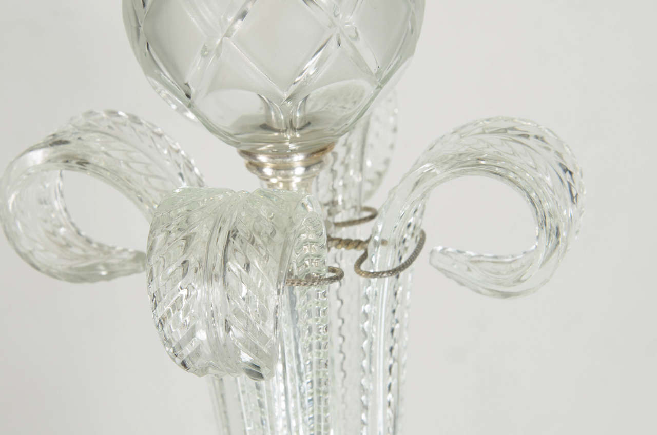 Mid-20th Century 1940s Hollywood Translucent Cut Crystal Table Lamp with Acanthus Details