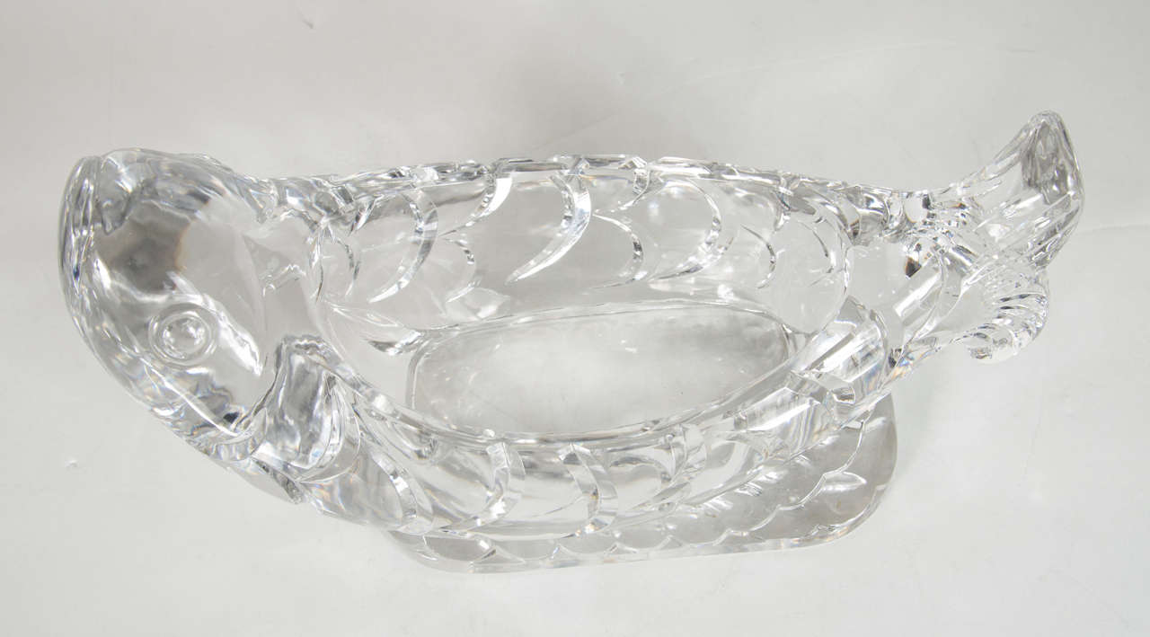French Rare Art Deco Crystal Poissons Fish Centerpiece Bowl by Baccarat