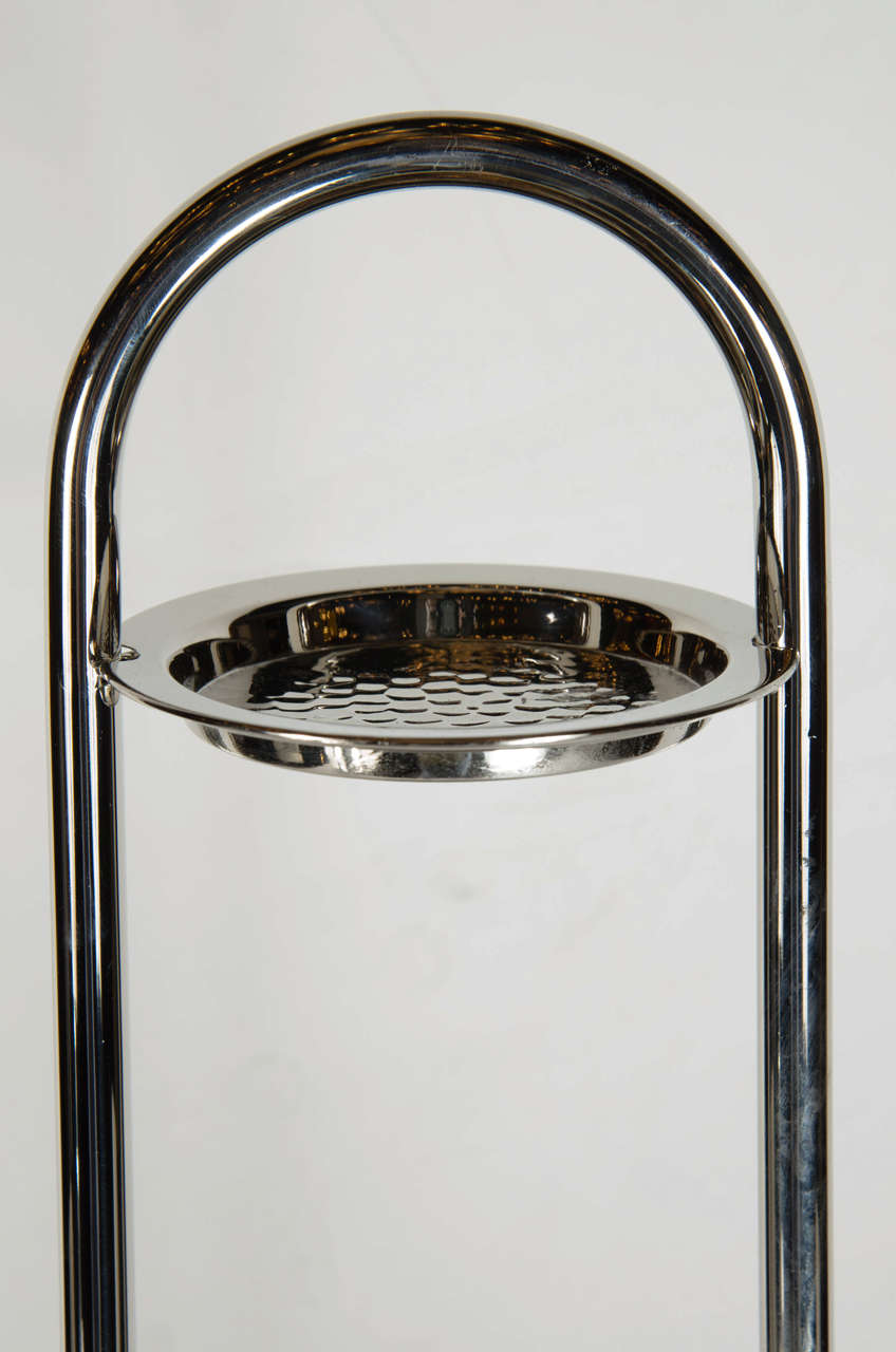 Stunning Streamlined Art Deco Magazine Stand in Polished Nickel and Black Enamel In Excellent Condition In New York, NY