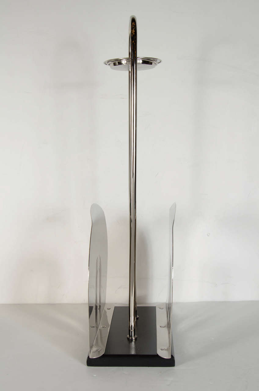 Stunning Streamlined Art Deco Magazine Stand in Polished Nickel and Black Enamel 2
