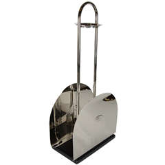 Stunning Streamlined Art Deco Magazine Stand in Polished Nickel and Black Enamel