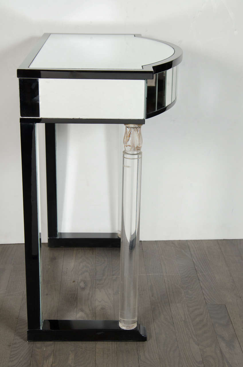 Exquisite Console Table in Ebonized Mahogany, Lucite and Mirror by Grosfeld House In Excellent Condition In New York, NY
